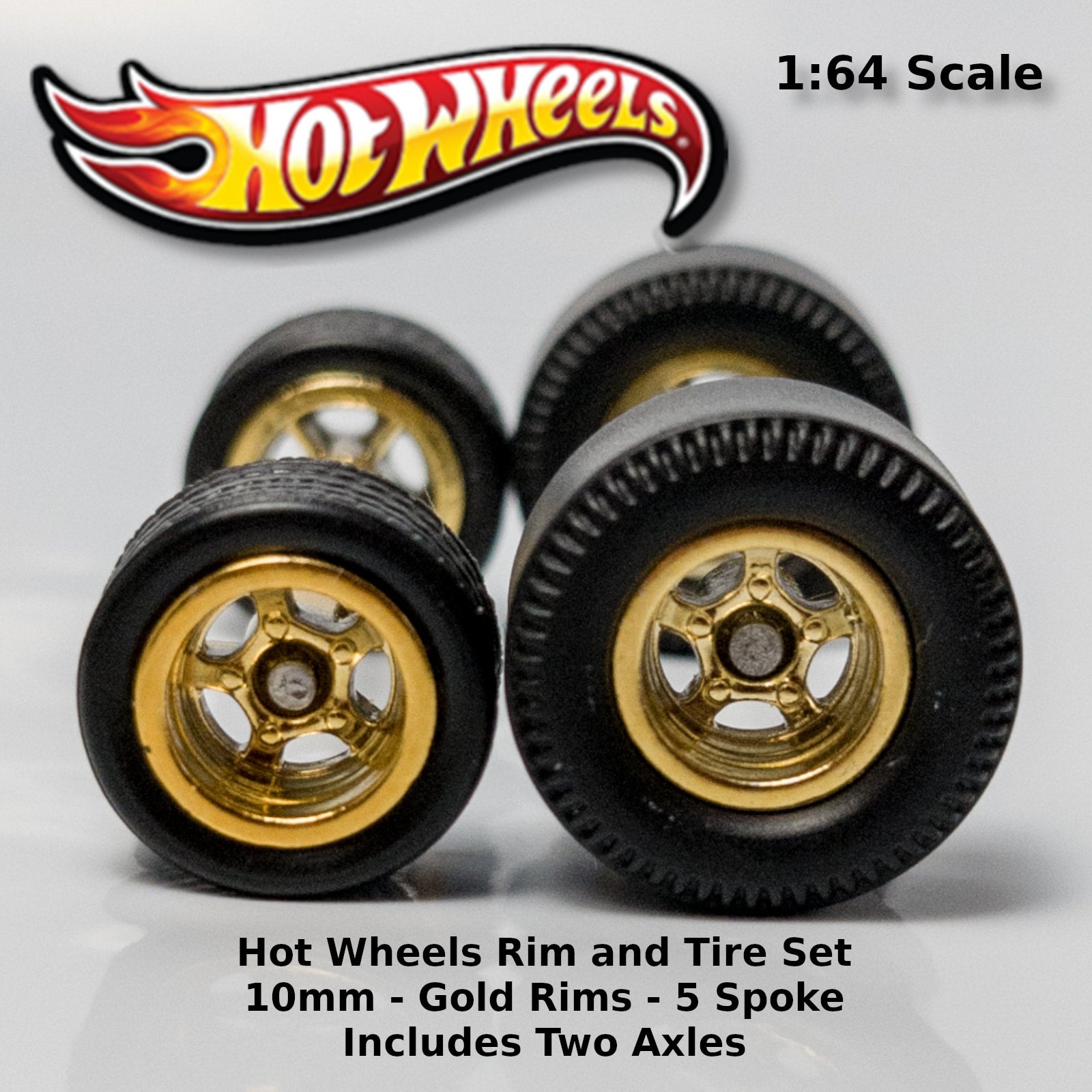 Hot Wheels Muscle Car Long Axle Gold Spoke Blackwall Tire Drag Slicks Mm Mm