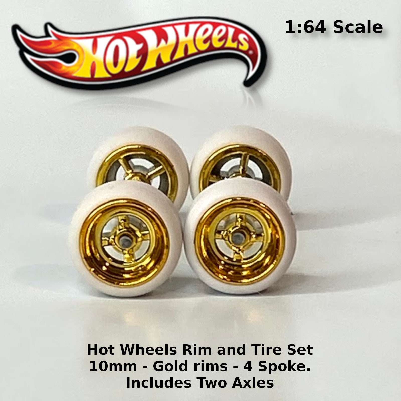 thumbnail interactive-video image 1 of 4 Spoke Donuts Rubber Tires – 20 Piece Set Gold/Chrome Mix For JDM 1:64 Models 1 of 4