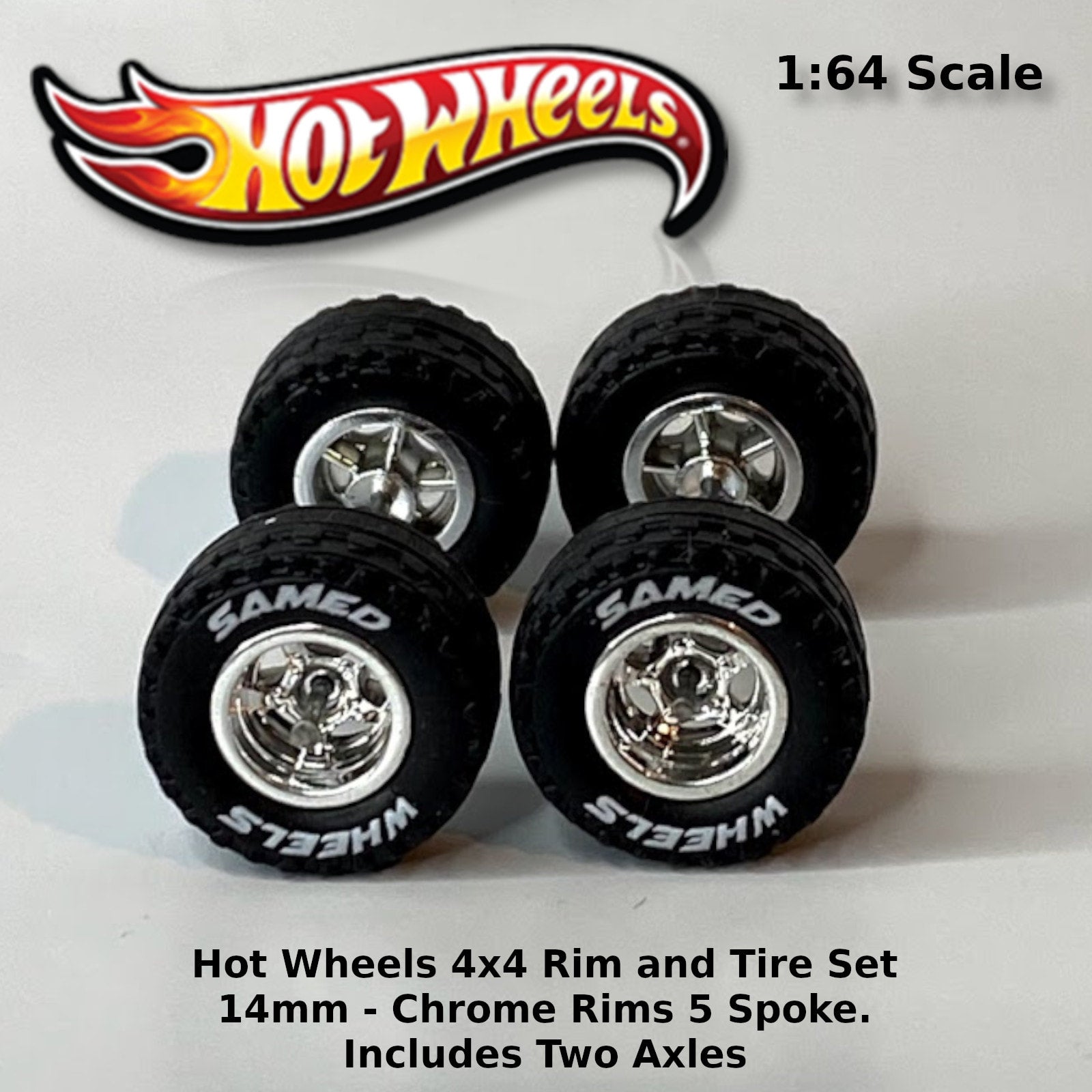 Hot Wheels 14mm 4x4 Truck Tire Sets Chrome spoke Collectable